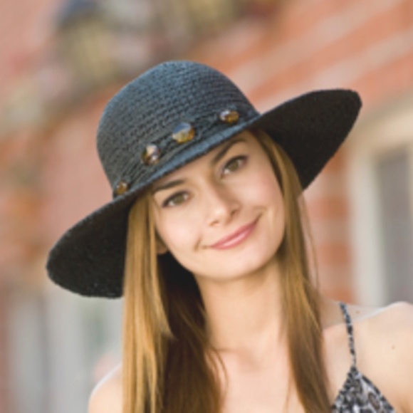 Black Beaded Band Wide Brim Sun Hat - Picture 4 of 4